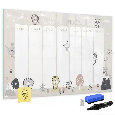 Magnetic glass dry erase board weekly planner