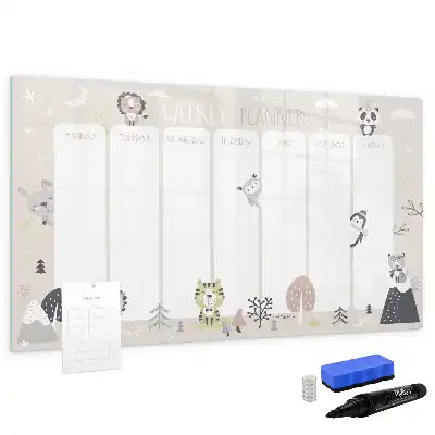 Magnetic glass dry erase board weekly planner