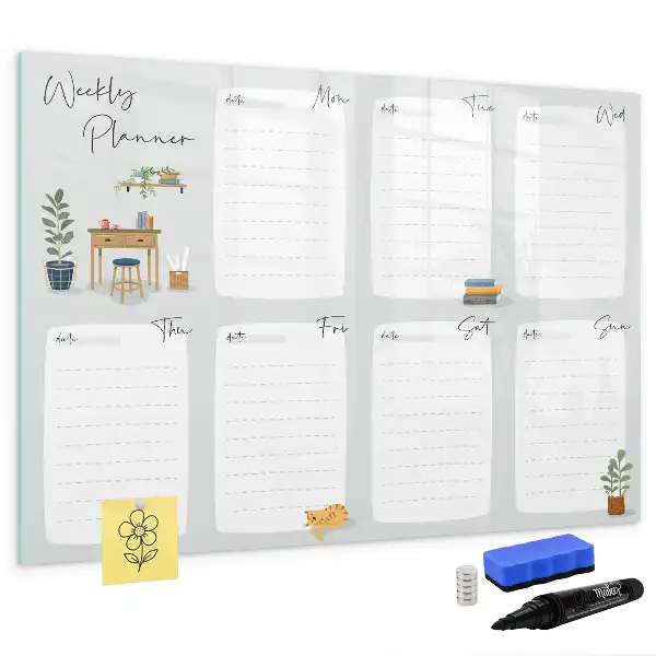 Magnetic glass dry erase board convenient weekly planner