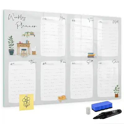 Magnetic glass dry erase board convenient weekly planner