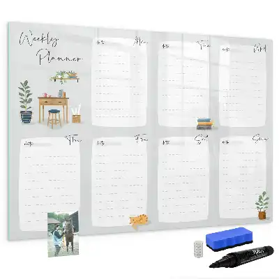 Magnetic glass dry erase board convenient weekly planner