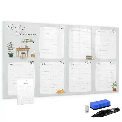 Magnetic glass dry erase board convenient weekly planner