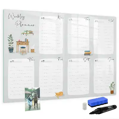 Magnetic glass dry erase board convenient weekly planner