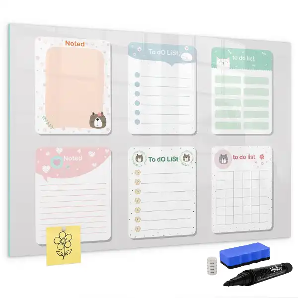 Magnetic glass dry erase board with colorful notes design