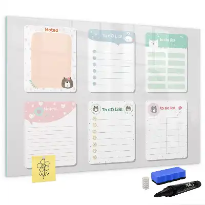 Magnetic glass dry erase board with colorful notes design