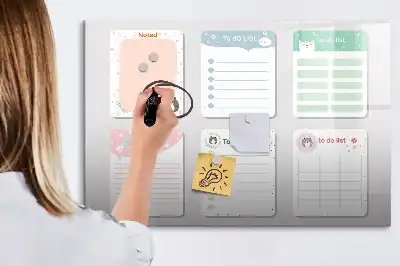 Magnetic glass dry erase board with colorful notes design