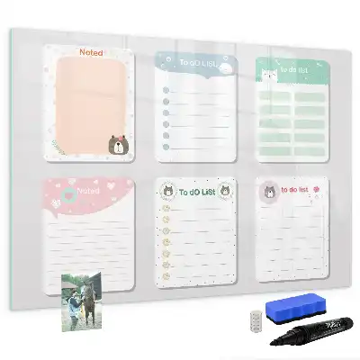 Magnetic glass dry erase board with colorful notes design
