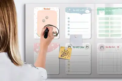 Magnetic glass dry erase board with colorful notes design