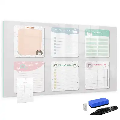 Magnetic glass dry erase board with colorful notes design