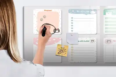 Magnetic glass dry erase board with colorful notes design