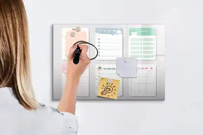 Magnetic glass dry erase board with colorful notes design