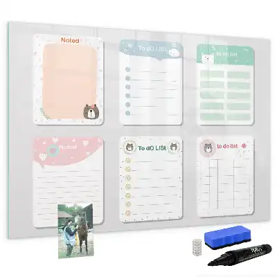 Magnetic glass dry erase board with colorful notes design