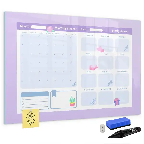 Magnetic glass dry erase board pink yearly planner