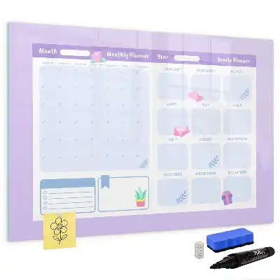 Magnetic glass dry erase board pink yearly planner