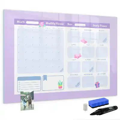 Magnetic glass dry erase board pink yearly planner