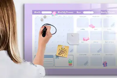 Magnetic glass dry erase board pink yearly planner