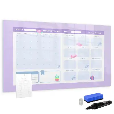 Magnetic glass dry erase board pink yearly planner