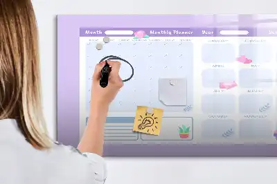 Magnetic glass dry erase board pink yearly planner