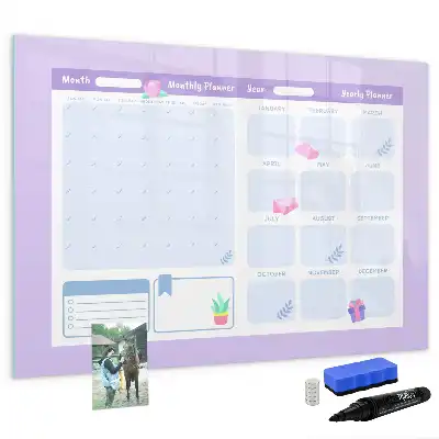 Magnetic glass dry erase board pink yearly planner