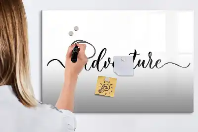 Magnetic glass dry erase board adventure text design