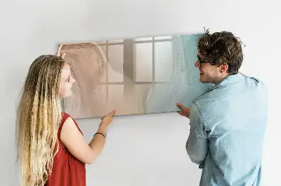 Magnetic glass dry erase board wave abstraction design