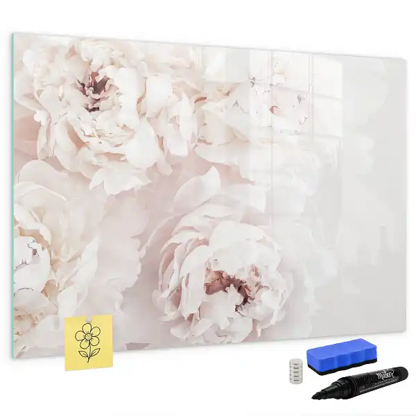 Magnetic glass dry erase board with Peony roses print
