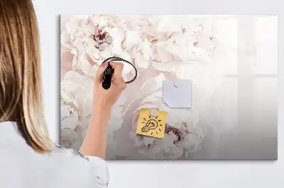 Magnetic glass dry erase board with Peony roses print