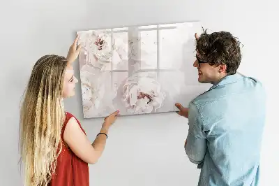 Magnetic glass dry erase board with Peony roses print
