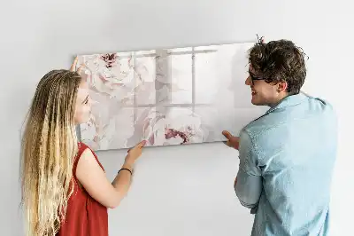 Magnetic glass dry erase board with Peony roses print