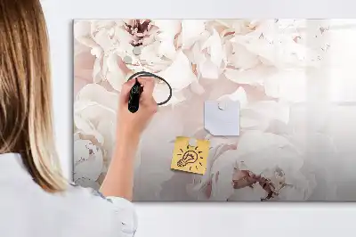 Magnetic glass dry erase board with Peony roses print