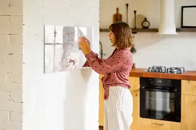Magnetic glass dry erase board with Peony roses print