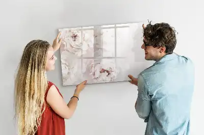 Magnetic glass dry erase board with Peony roses print