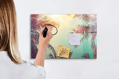 Magnetic marker board in a tropical palms design