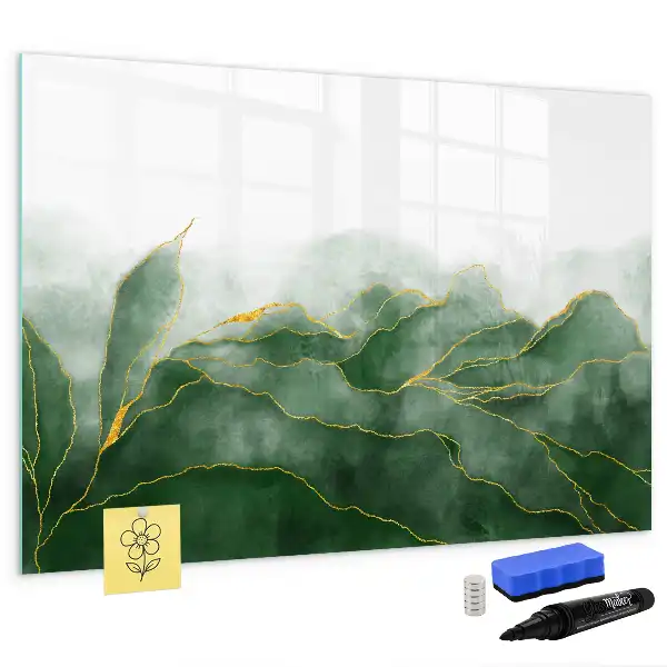 Magnetic glass dry erase board leaf abstraction design