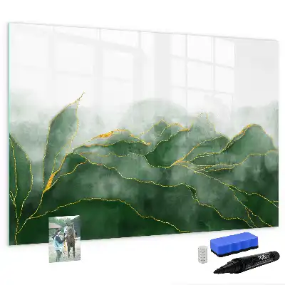 Magnetic glass dry erase board leaf abstraction design