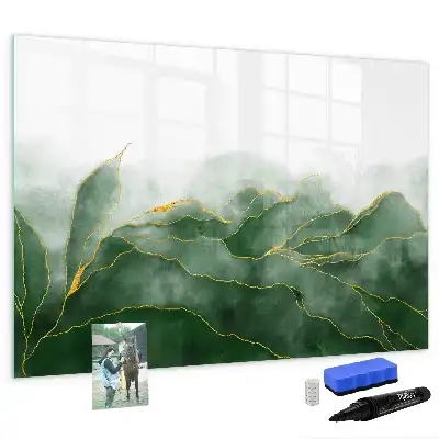 Magnetic glass dry erase board leaf abstraction design