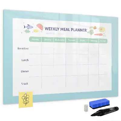Magnetic glass dry erase board meal planner