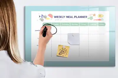 Magnetic glass dry erase board meal planner