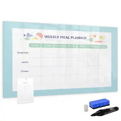 Magnetic glass dry erase board meal planner