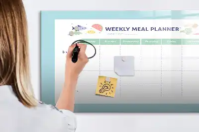Magnetic glass dry erase board meal planner