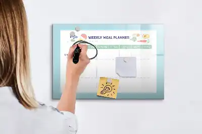Magnetic glass dry erase board meal planner