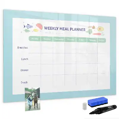 Magnetic glass dry erase board meal planner