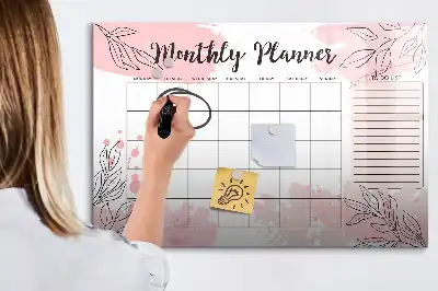 Magnetic monthly planner board in pink