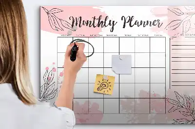 Magnetic monthly planner board in pink