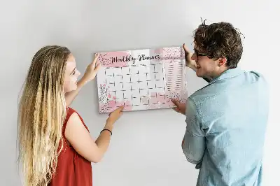 Magnetic monthly planner board in pink