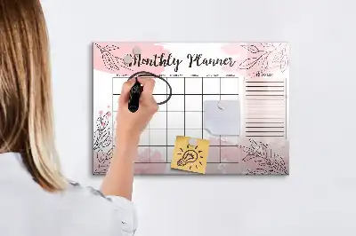 Magnetic monthly planner board in pink
