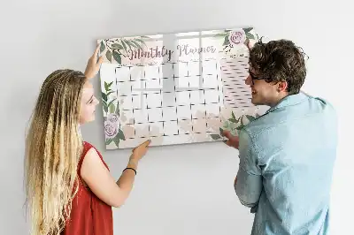 Magnetic glass dry erase board with rose floral planner design