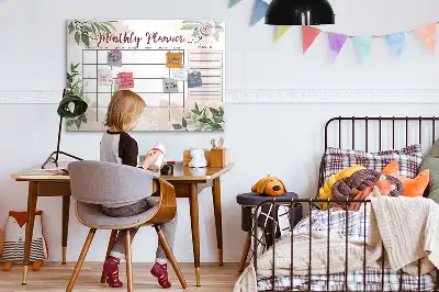 Magnetic glass dry erase board with rose floral planner design