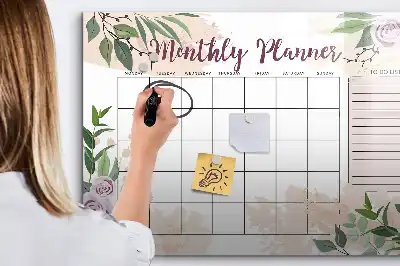 Magnetic glass dry erase board with rose floral planner design