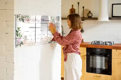 Magnetic glass dry erase board with rose floral planner design